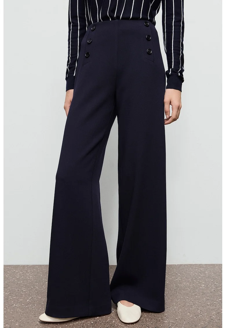 Pantaloni cu croiala ampla si talie inalta, Albastru ultramarin