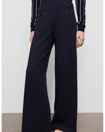 Pantaloni cu croiala ampla si talie inalta, Albastru ultramarin
