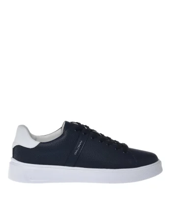 Pantofi sport de piele cu aspect perforat, Bleumarin