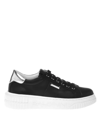 Pantofi sport de piele cu aspect metalic, Negru