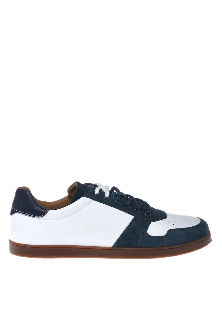 Pantofi sport de piele intoarsa si piele, Alb/Albastru