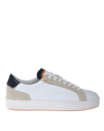 Pantofi sport de piele cu insertii de piele intoarsa, Alb/Bej
