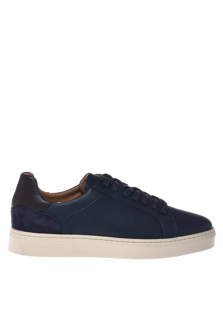 Pantofi sport de piele intoarsa cu perforatii si garnituri de piele intoarsa, Bleumarin