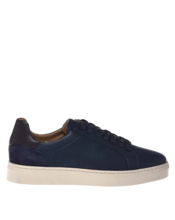 Pantofi sport de piele intoarsa cu perforatii si garnituri de piele intoarsa, Bleumarin