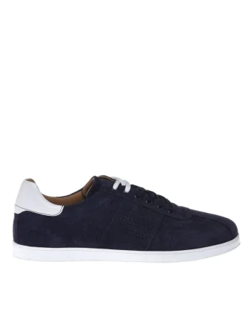 Pantofi sport low-cut piele intoarsa cu logo, Bleumarin