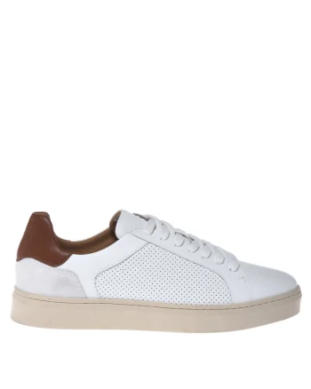 Pantofi sport de piele cu garnituri de piele intoarsa si perforatii, Alb