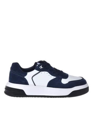 Pantofi sport de piele intoarsa si piele cu model colorblock, Alb/Albastru indigo