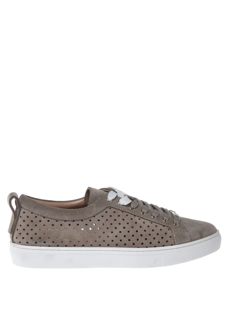 Pantofi sport unisex de piele intoarsa cu perforatii, Maro taupe