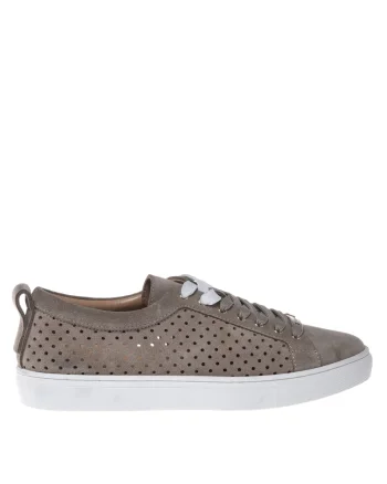 Pantofi sport unisex de piele intoarsa cu perforatii, Maro taupe