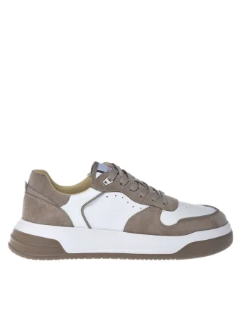 Pantofi sport de piele intoarsa si piele cu model colorblock, Bej