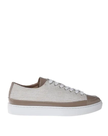 Pantofi sport unisex low-cut cu segmente din tuid, Alb/Maro taupe
