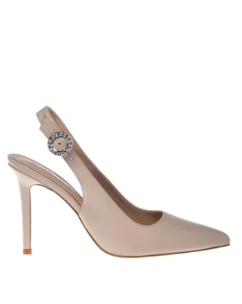 Pantofi slingback de piele cu varf ascutit, Alb fildes