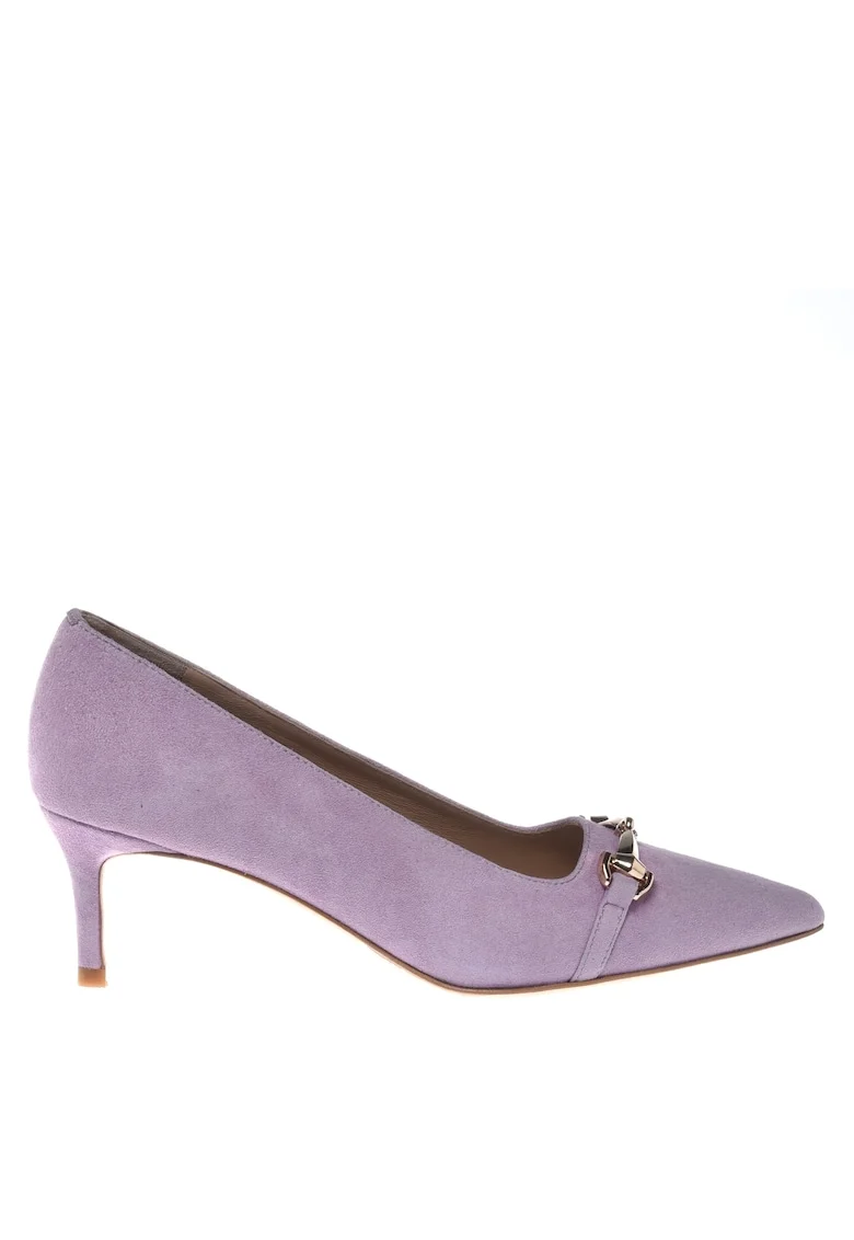 Pantofi de piele intoarsa cu detaliu metalic, Lila