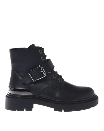 Ghete de piele cu catarama decorativa, Negru