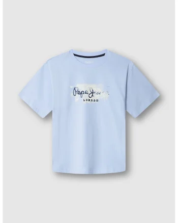 Tricou de bumbac cu decolteu la baza gatului, Albastru pastel