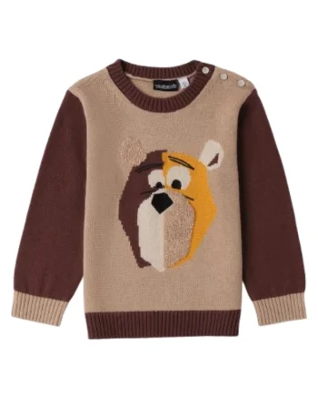Pulover baieti  din tricot, model urs, Maro, Bej