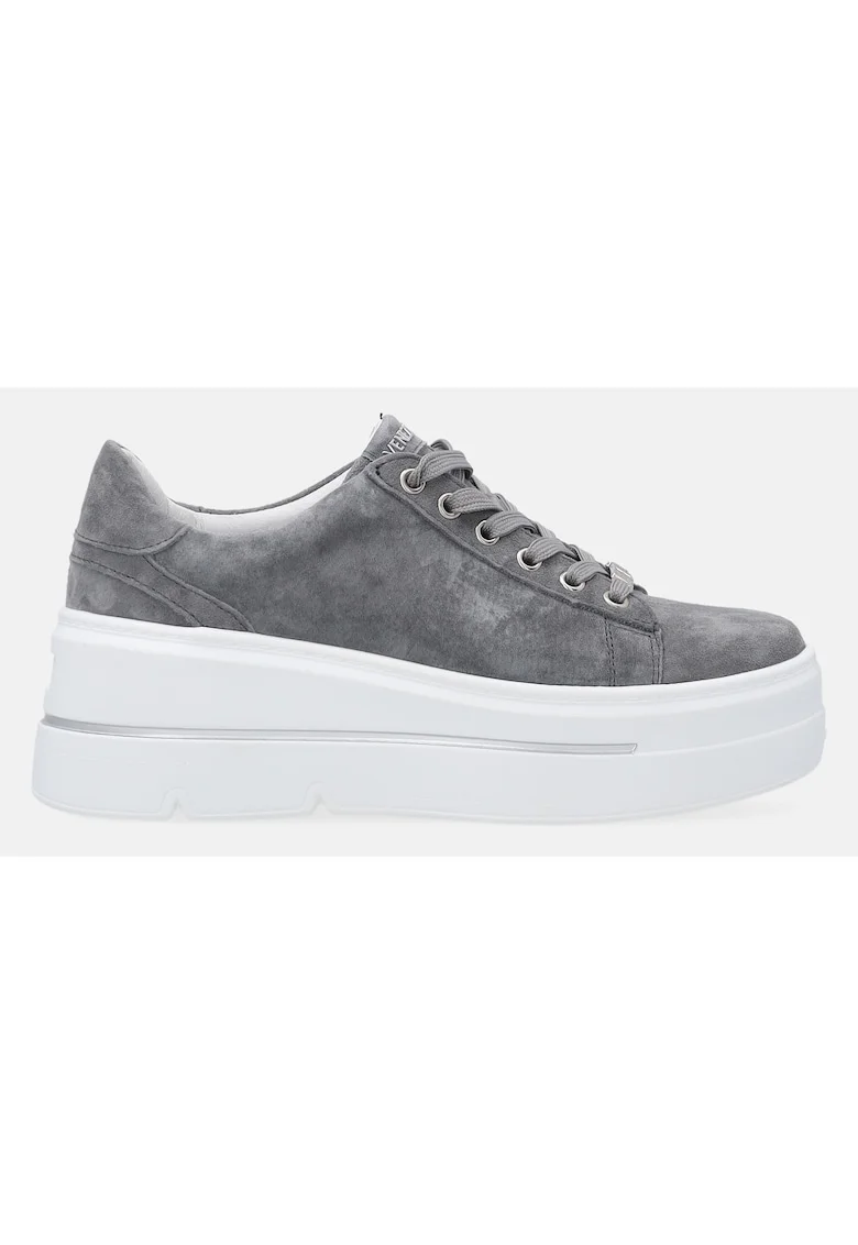Pantofi sport flatform din piele intoarsa cu logo metalic