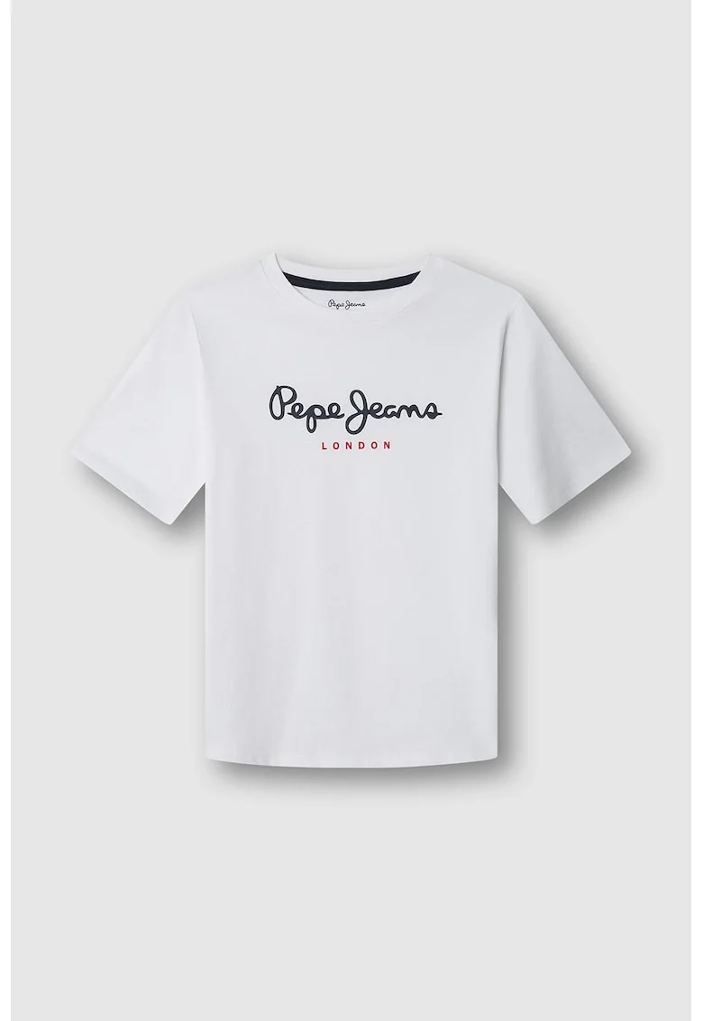 Tricou de bumbac cu imprimeu logo, Alb optic/Rosu vermillion/Gri antracit