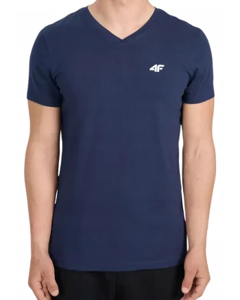 Tricou din bumbac cu decolteu in V si detaliu logo