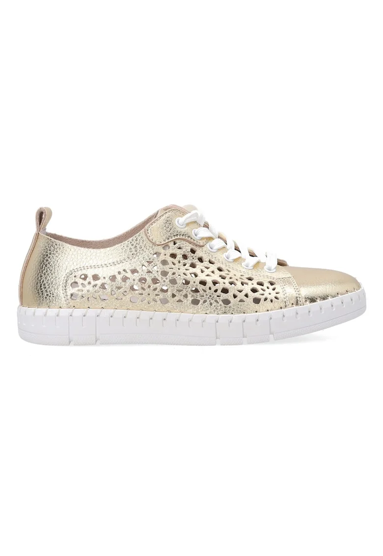 Pantofi sport din piele cu aspect metalic si perforatii
