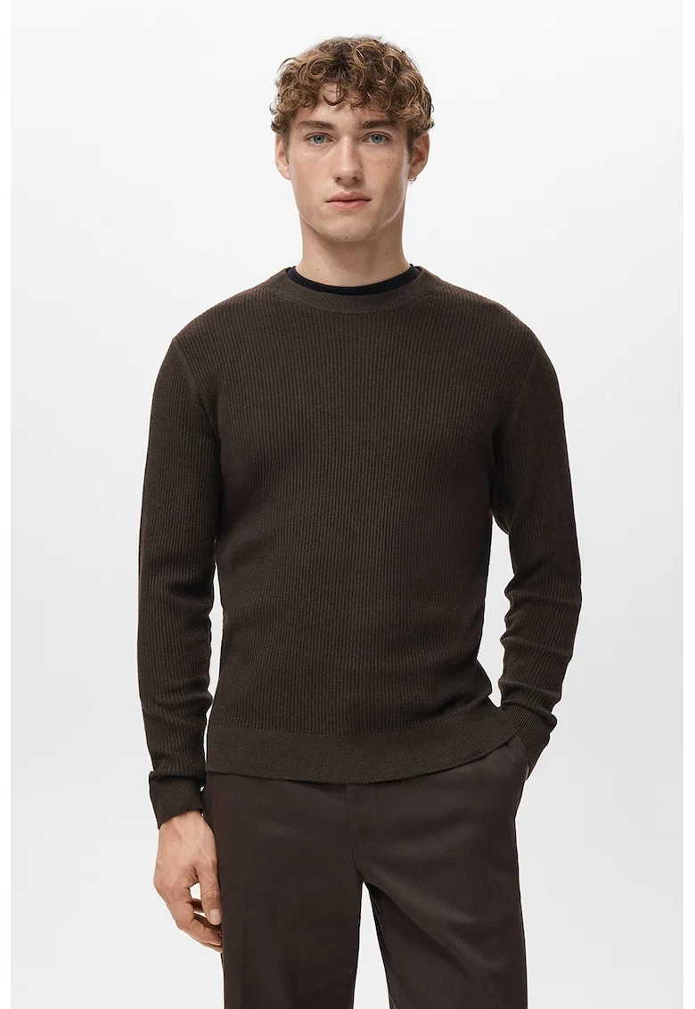 Pulover slim-fit din amestec de bumbac, Maro inchis