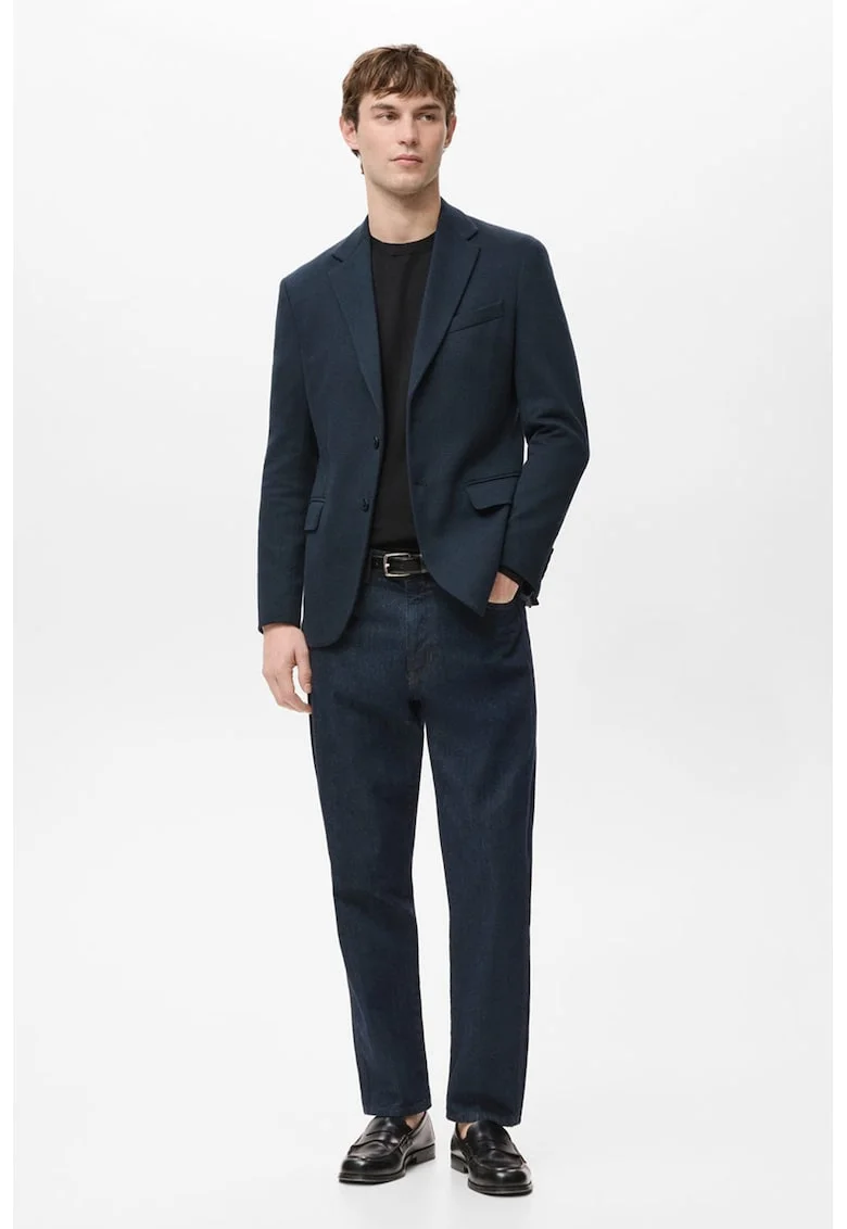 Sacou slim-fit cu revere decupate, Bleumarin