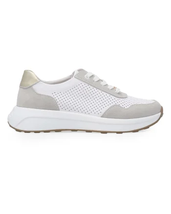 Pantofi sport wedge din piele si piele intoarsa cu aspect perforat