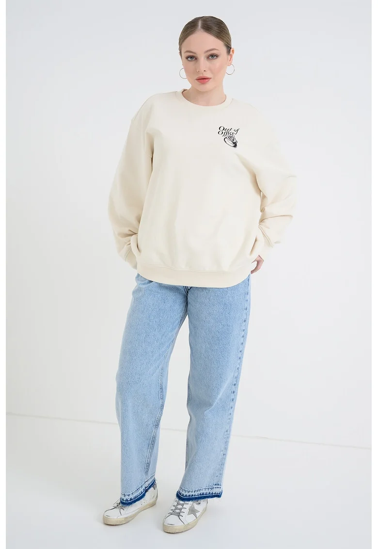 Bluza supradimensionata de trening cu imprimeu pe spate, Negru/Bej deschis