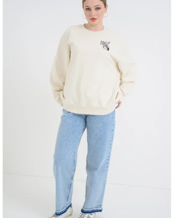 Bluza supradimensionata de trening cu imprimeu pe spate, Negru/Bej deschis