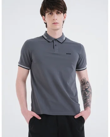Tricou polo slim fit Paul, Gri inchis