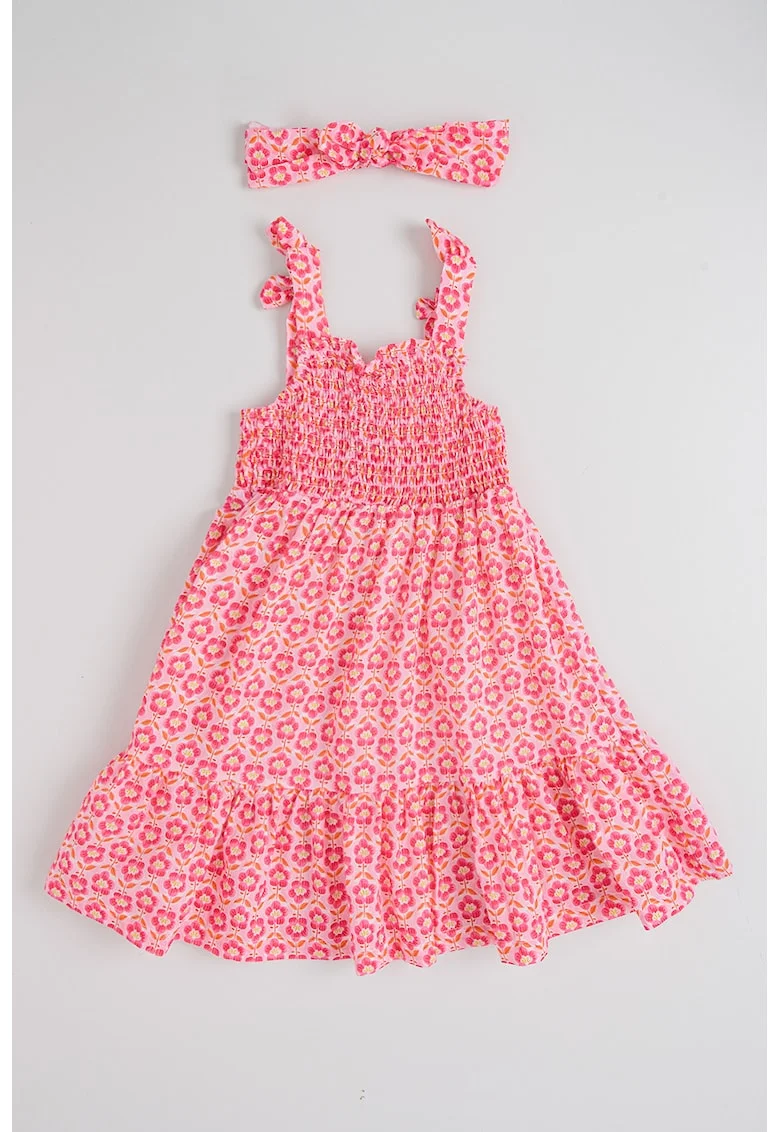 Set de rochie evazata si bentita, Roz deschis/Galben miere