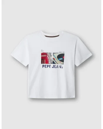 Tricou de bumba cu imprimeu, Alb optic/Rosu vermillion/Bleumarin