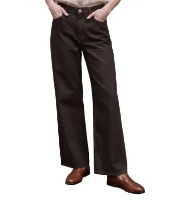 Blugi dama,  talie inalta, croiala larga, maro cafea, denim,