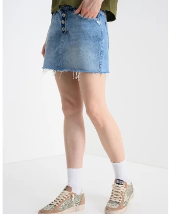 Fusta din denim cu terminatie nefinisata Galanie, Albastru deschis