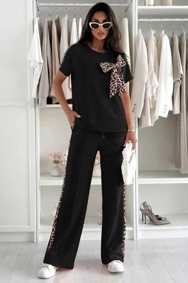 Compleu casual lejer Valesia, cu funda animal print, Negru, Marime S/M/L