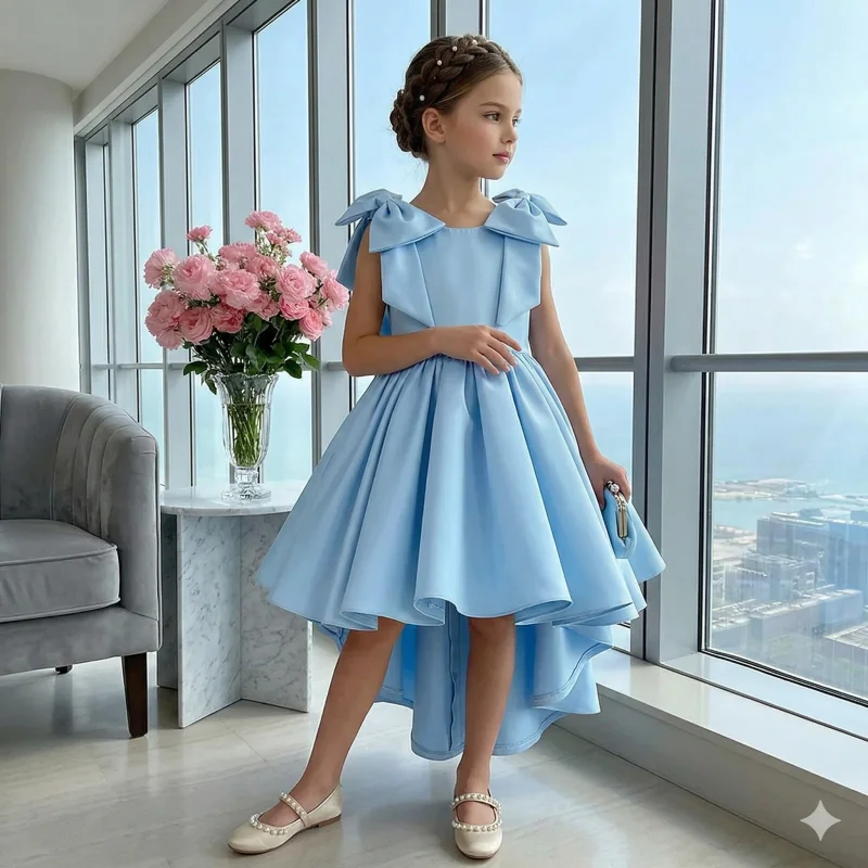 Rochie bleu eleganta cu trena din tafta pentru fete - Fiona