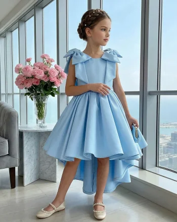 Rochie bleu eleganta cu trena din tafta pentru fete - Fiona