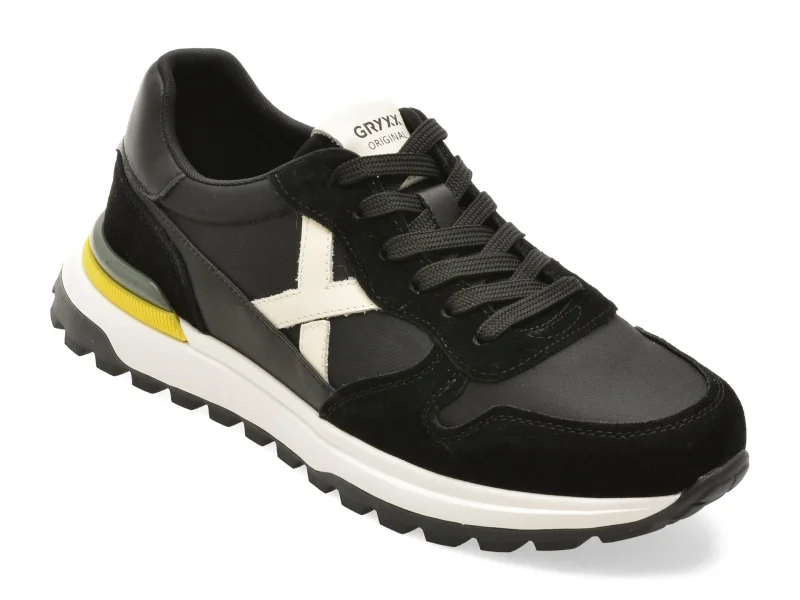 Pantofi sport GRYXX negri, 58636, din material textil si piele naturala
