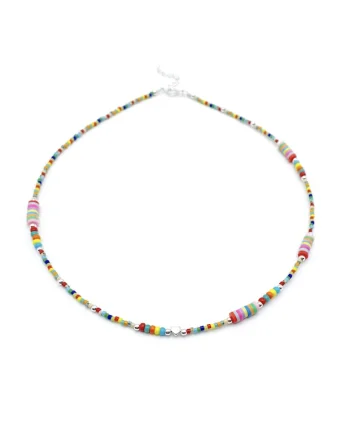 Colier multicolor cu Inimioara si elemente din Argint 925, reglabil