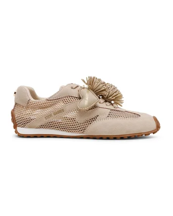 Pantofi sport din material textil cu insertii de piele intoarsa, Auriu, Maro camel,