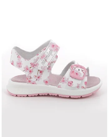Sandale cu inchidere velcro si imprimeu floral, Roz aprins/Roz pastel/Alb optic