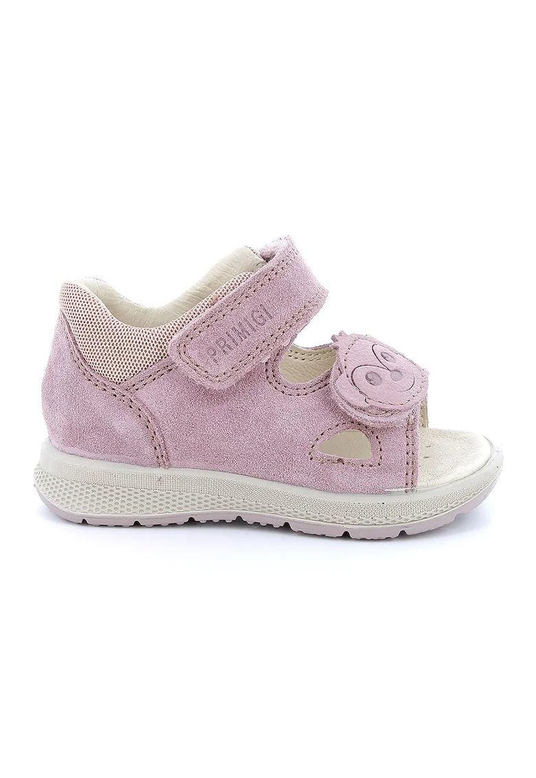 Sandale din piele intoarsa si material textil cu inchidere velcro, Roz pastel