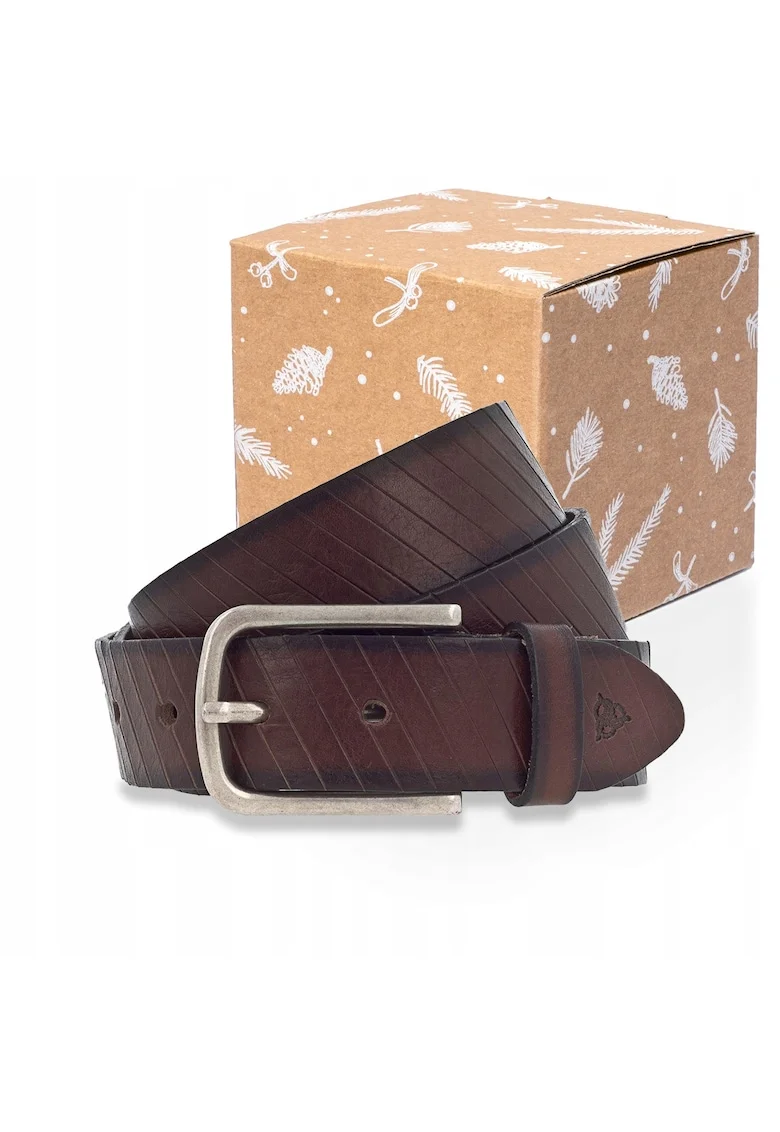 Curea Barbati,  Regular Fit, Catarama Argintie, Design Clasic, Confortabila Si Stilata, Piele Naturala, Cadou Perfect, 105 cm, Maro