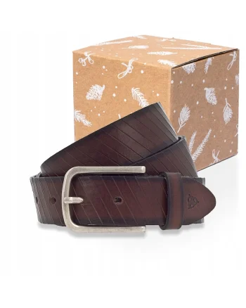 Curea Barbati,  Regular Fit, Catarama Argintie, Design Clasic, Confortabila Si Stilata, Piele Naturala, Cadou Perfect, 105 cm, Maro