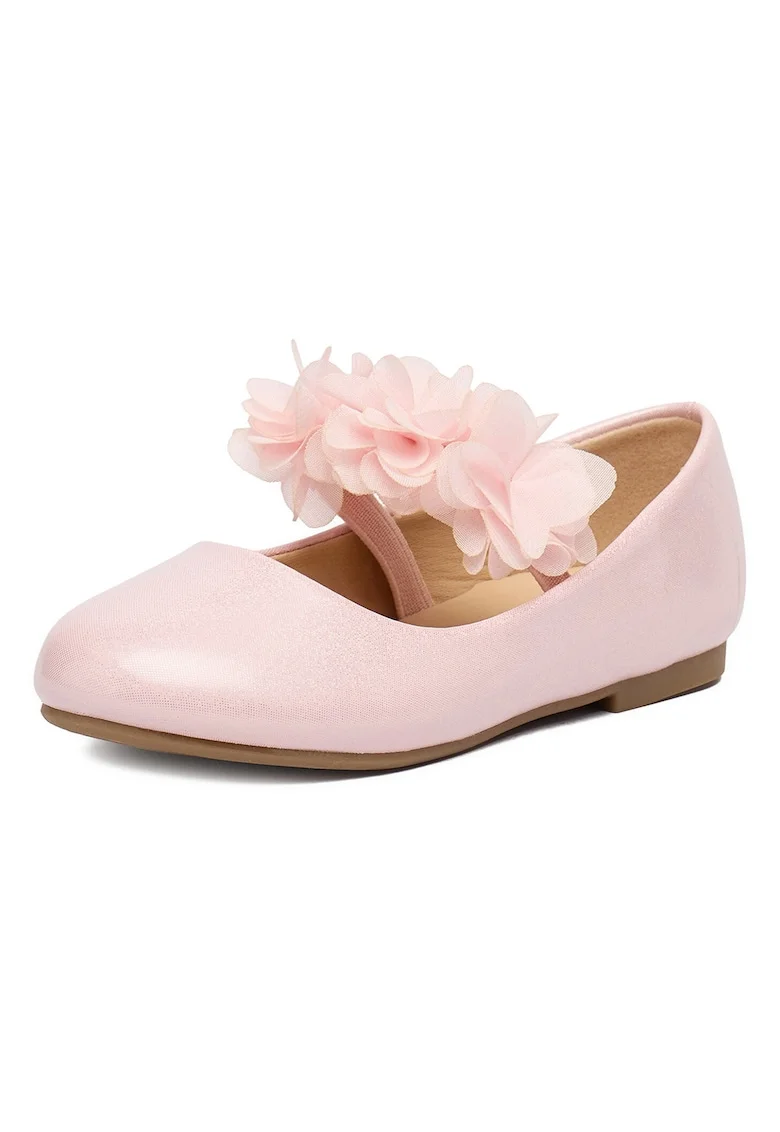 Balerini Fete,  material sintetic, roz, decoratiuni florale