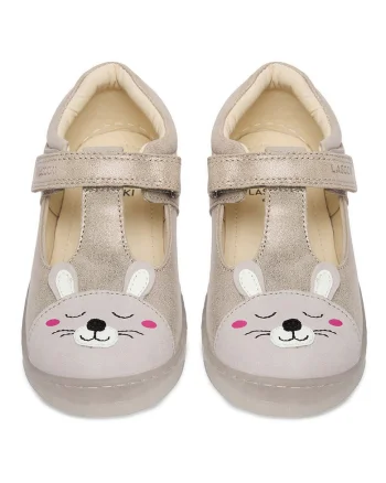 Pantofi fete,  piele naturala, argintiu, inchidere velcro