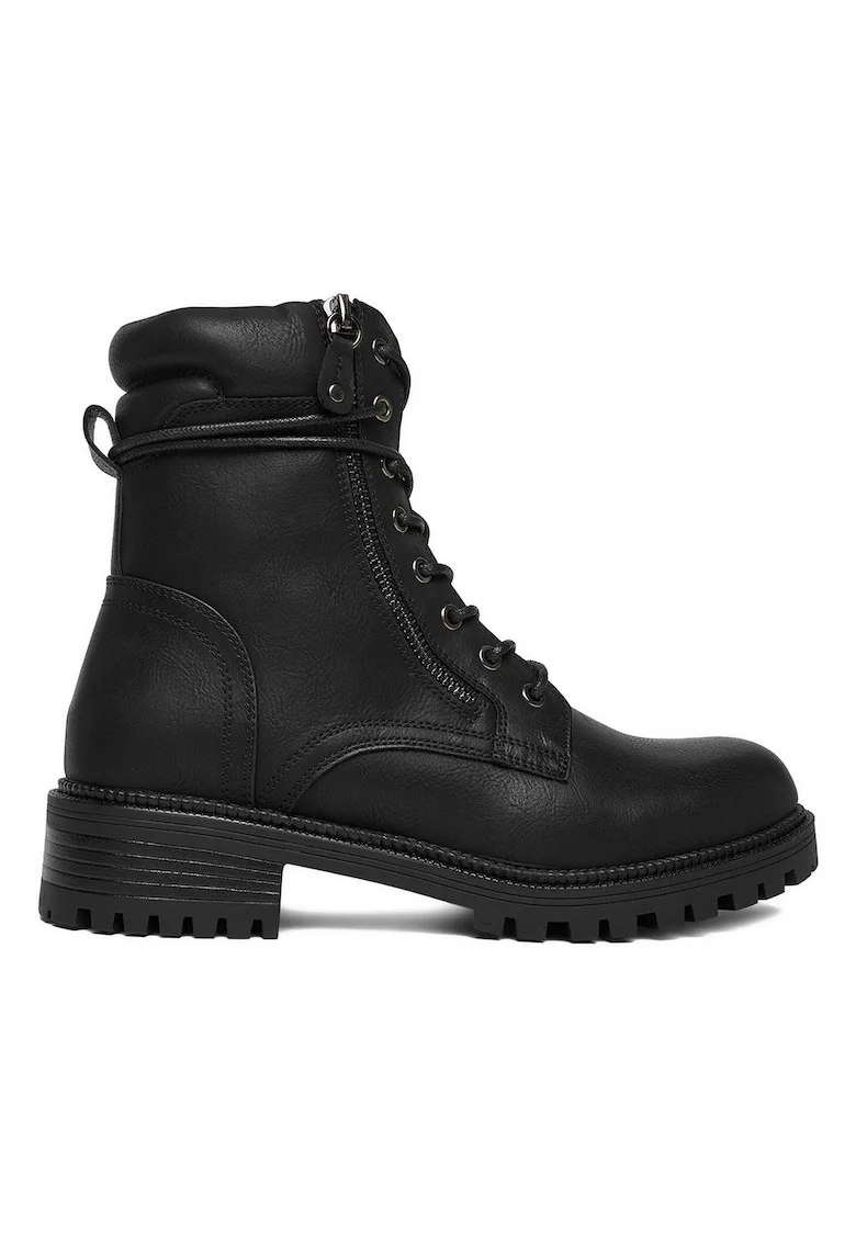 Ghete dama,  piele ecologica, negru, talpa groasa, inchidere cu fermoar,