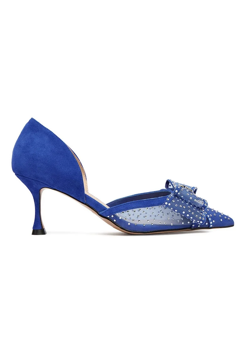Pantofi dama,  stiletto, albastru, piele naturala, Albastru/Argintiu