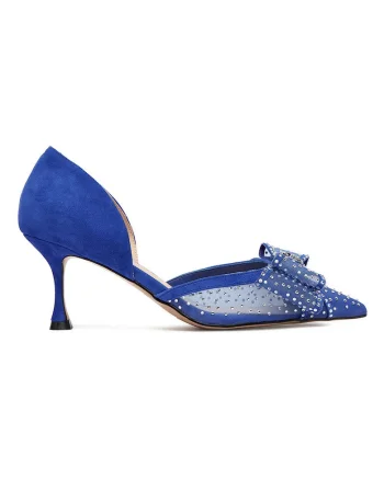 Pantofi dama,  stiletto, albastru, piele naturala, Albastru/Argintiu