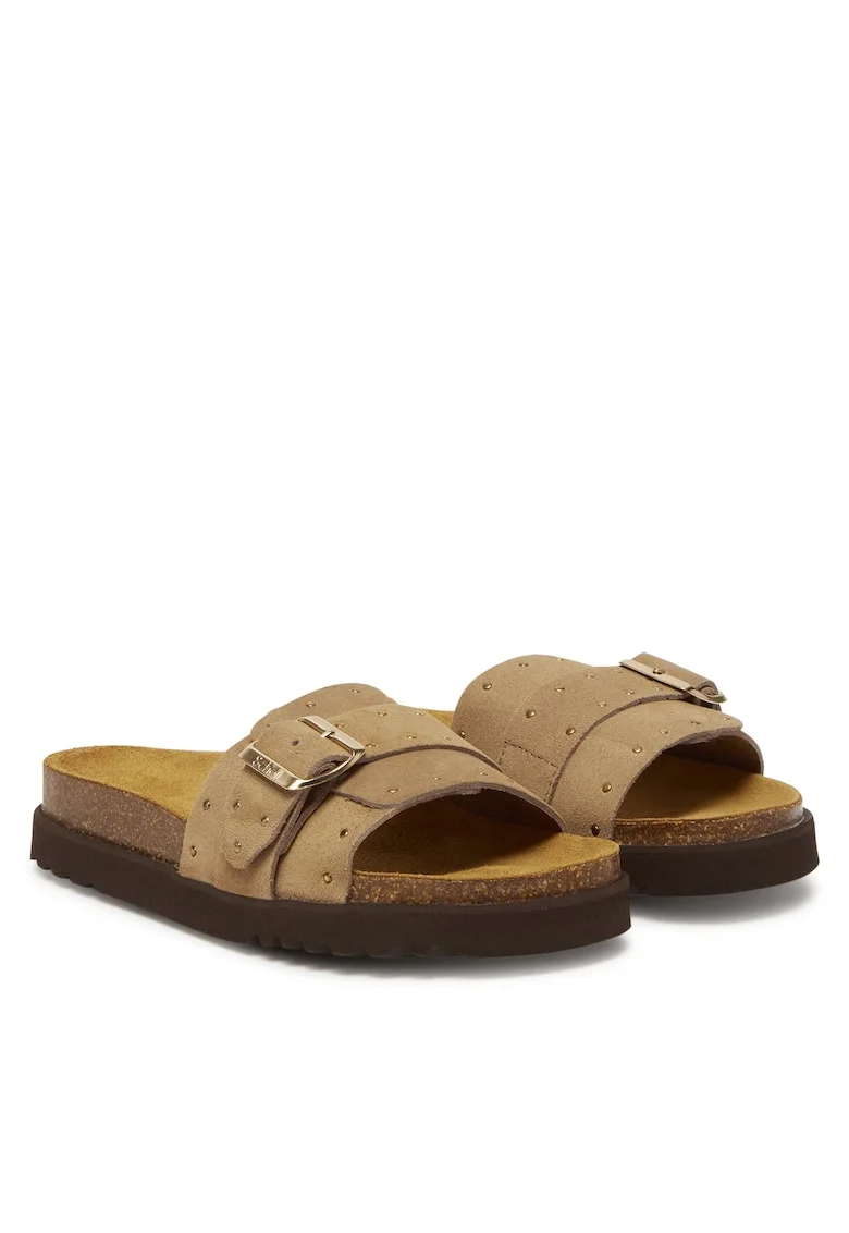 Papuci de dama,  piele naturala, bej,